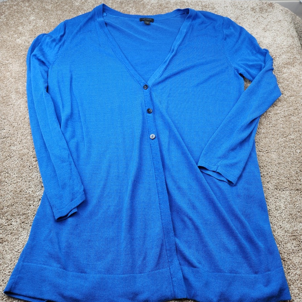 J. Jill Wearever Blue V-Neck Button Front Cardigan Sweater Womens Medium Cotton